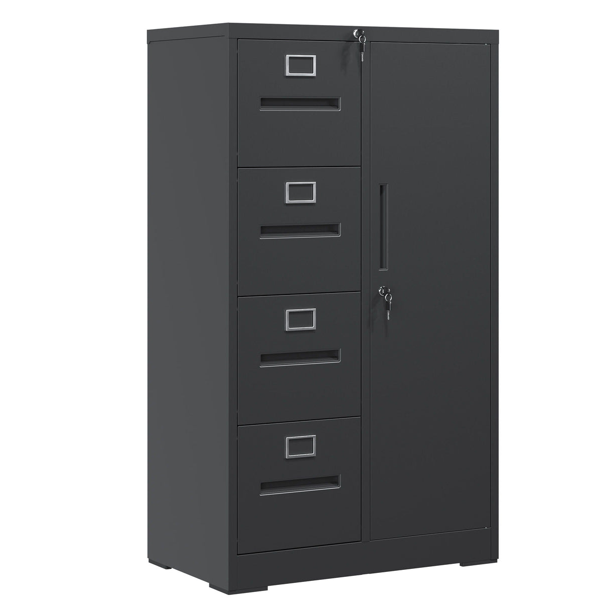 Metal Storage Filing Cabinet with Lock, 4 Drawers and 1 Door - Black or White