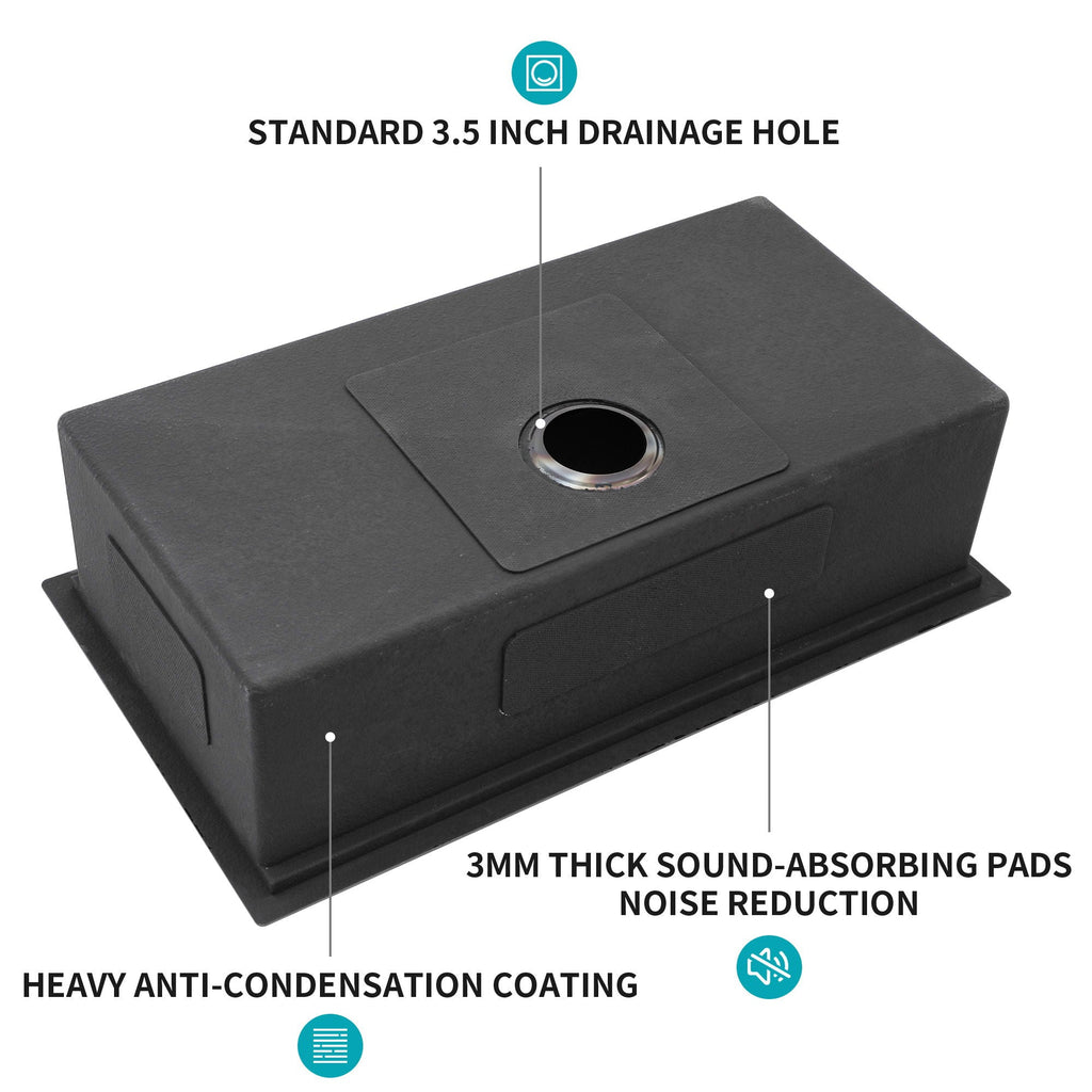 Gunmetal Black Workstation Kitchen Sink with Multifunction Ledge - 33" Undermount