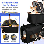 Double Pet Stroller for Small and Medium Dogs and Cats with Foldable Frame - Carbon-Steel