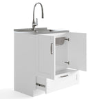 Deluxe Laundry Cabinet with Pull-Out Faucet and Stainless Steel Sink - White