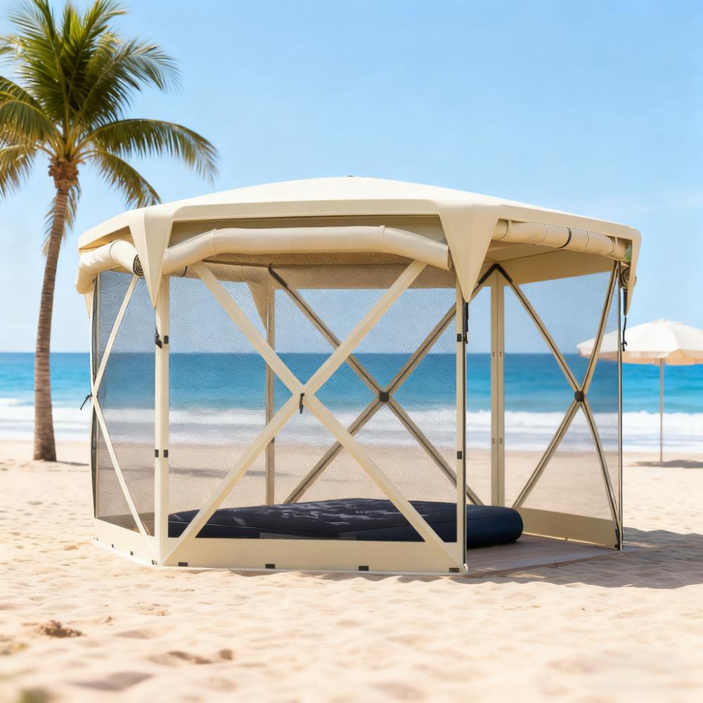 11 x 11ft Pop Up Tent Canopy with Removable Roof Cover - Beige