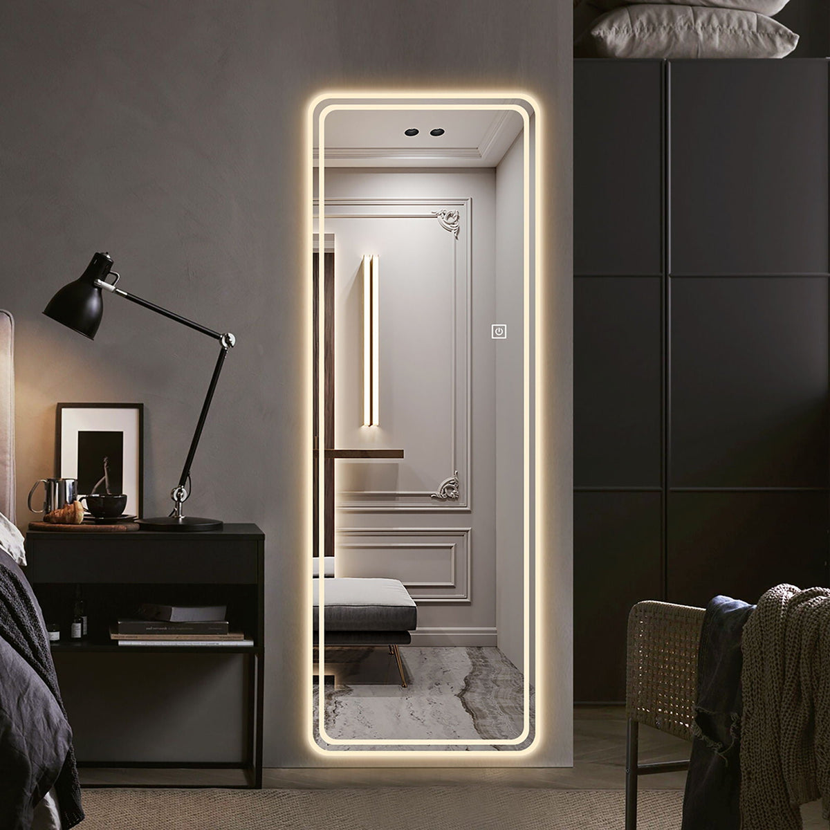 Full Length Floor Mirror LED with Dimming & 3 Color Modes - Silver