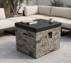 32-Inch Outdoor Fire Pit Table with Lava Rocks - Black Stone Look