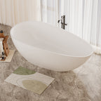 59" Freestanding Solid Surface Bathtub with Overflow Drain - Glossy White