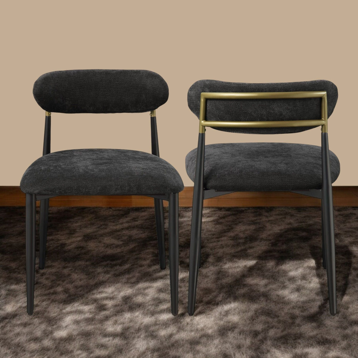 Side Chair Set with Metal Frame and Padded Armrests - Black or Beige