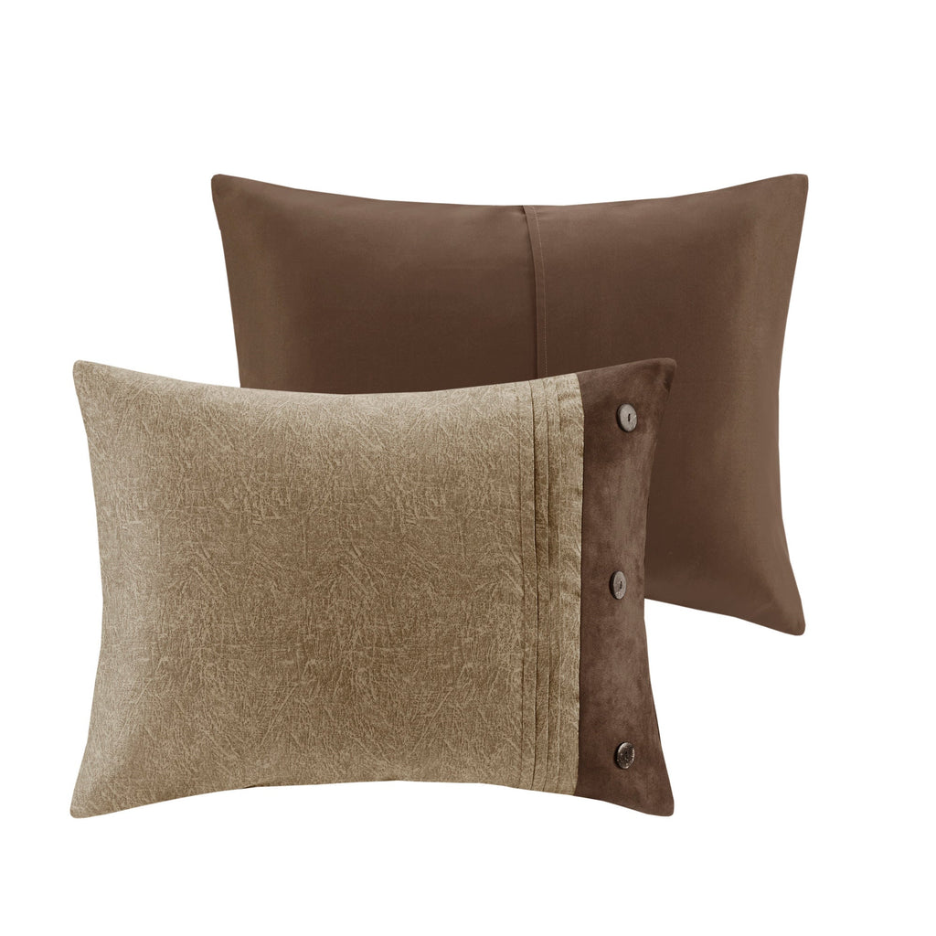 Brown Faux Suede Comforter Set with Hypoallergenic Filling – Queen, 7 Piece