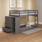 Gray Twin Over Twin Bunk Bed with 4 Drawers and Compartments