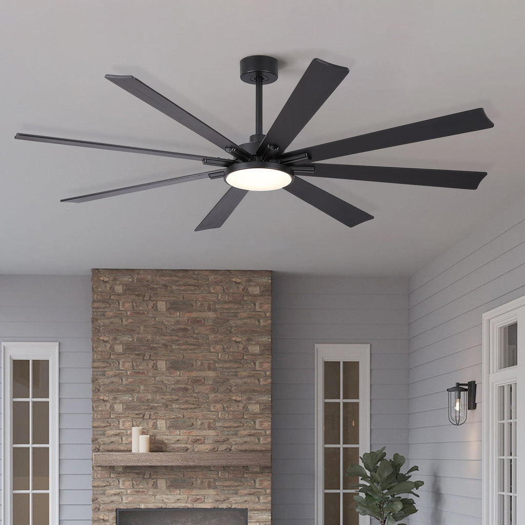 Large Ceiling Fan with Dimmable LED Light and Remote Control - Black or Dark Brown