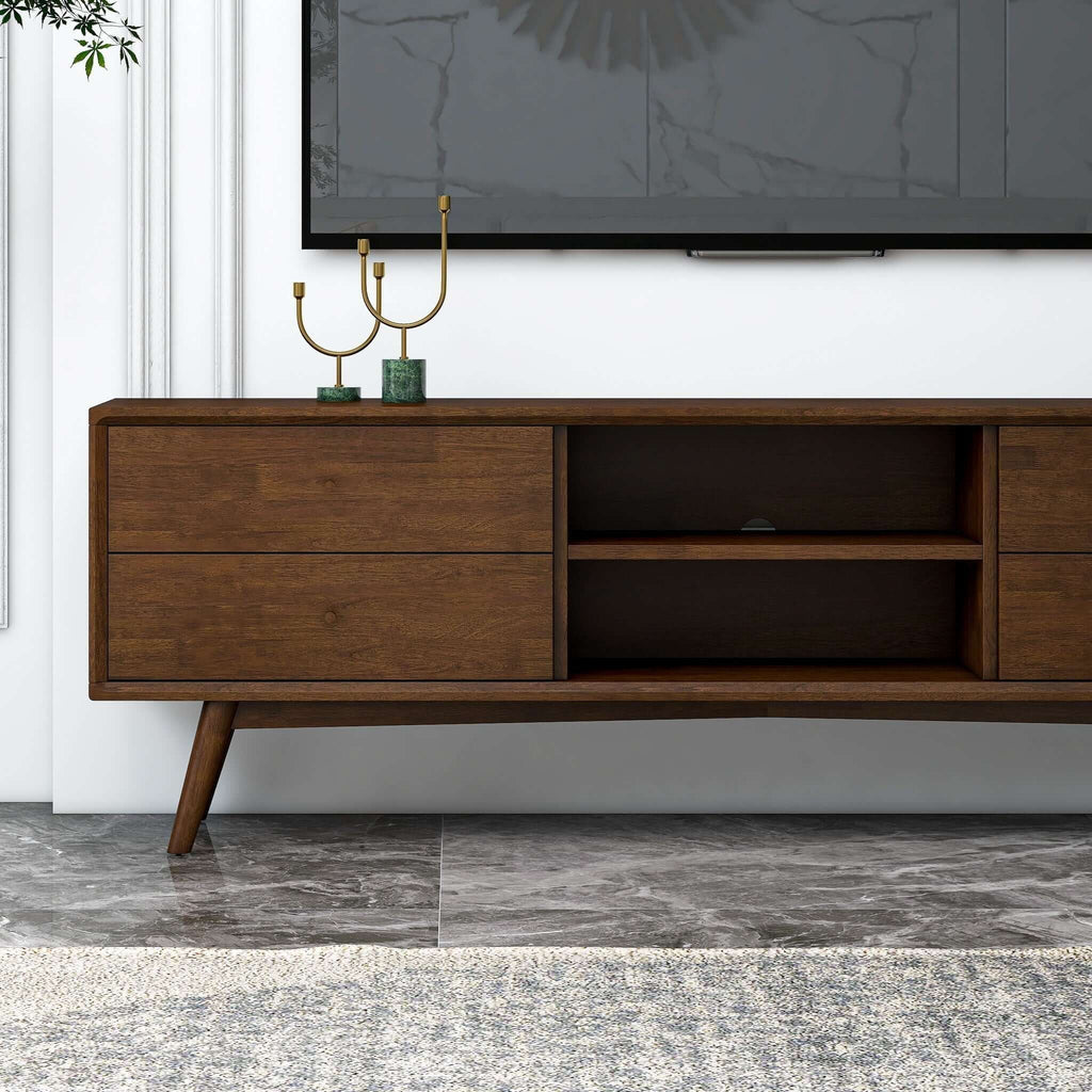 Modern TV Stand Up To 72" with Solid Wood Construction - White or Dark Brown