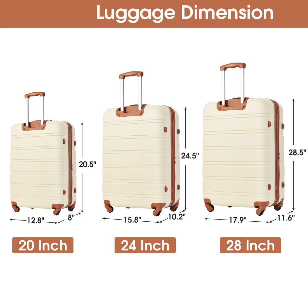 3 Piece Hardside Spinner Luggage Set with TSA Lock - Blue, Purple, Pink, Beige