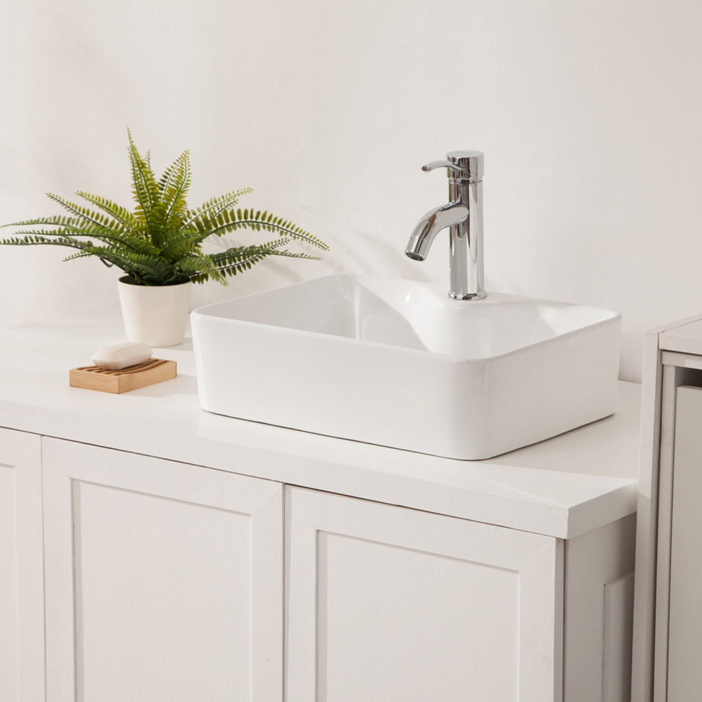 Modern Ceramic Rectangular Vessel Bathroom Sink with Sleek Design - White