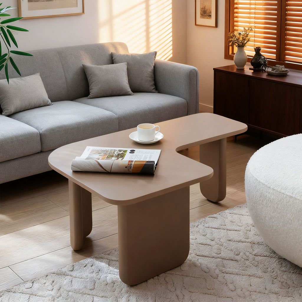 L-Shape Coffee Table with Modular Nesting Design - White or Dark Brown
