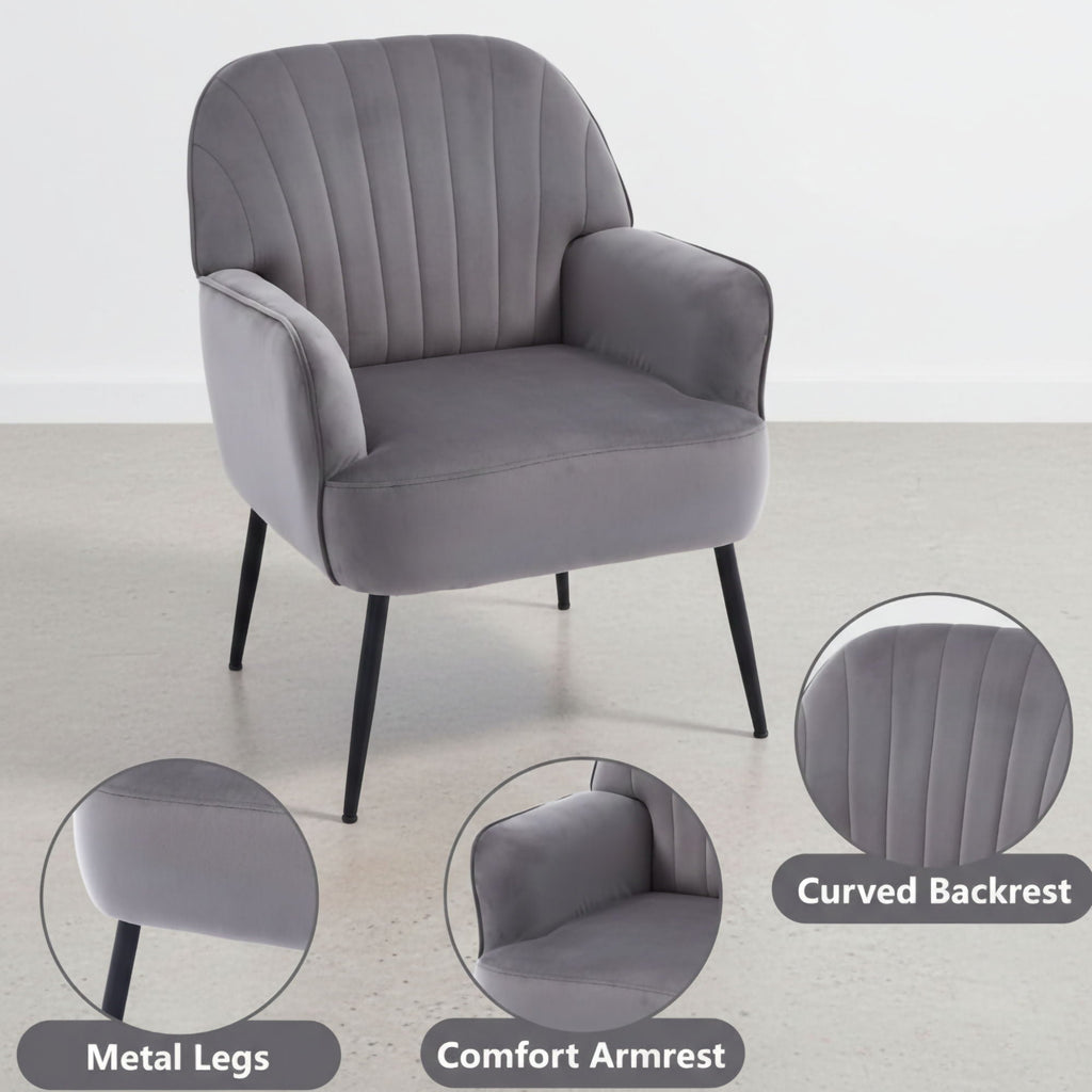 Upholstered Accent Armchair with Shell-Shaped Design - Multiple Colors