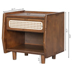 Walnut Nightstand with Rattan Detail for Modern Bedrooms - Walnut