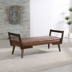 Mid-Century Bench with Wood Legs - Upholstered Seating - Beige or Dark Brown