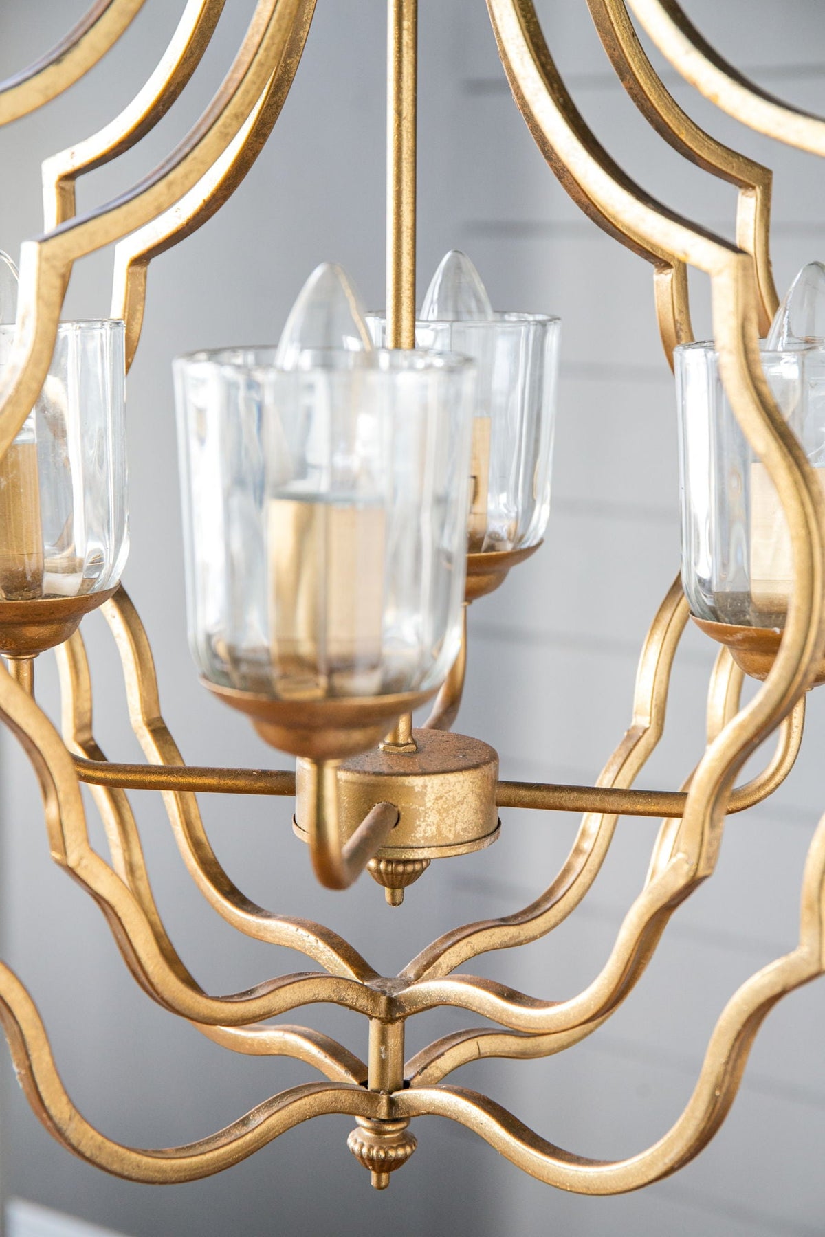 4 Light Metal Chandelier, Hanging Light Fixture - Gold