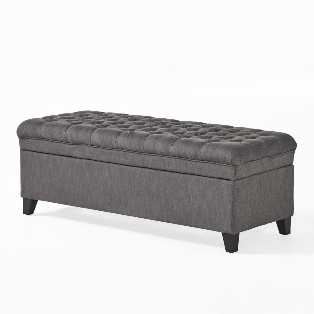 Gray Fabric Storage Ottoman Bench with Hidden Storage - Juliana