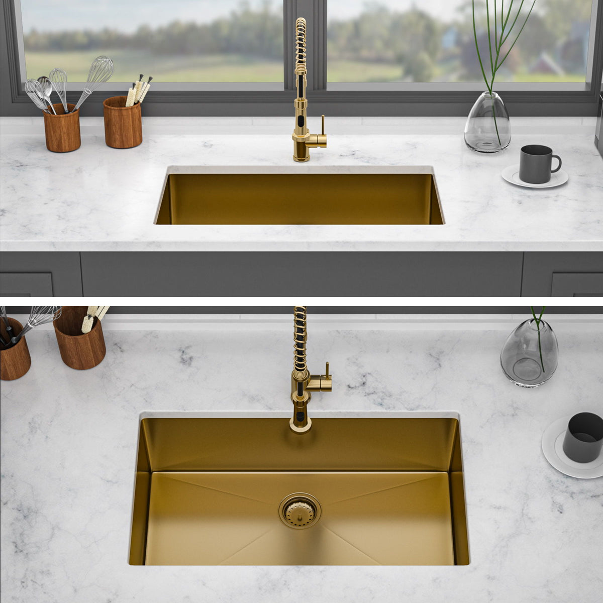 Undermount Stainless Steel Kitchen Sink with Deep Single Bowl - Gold