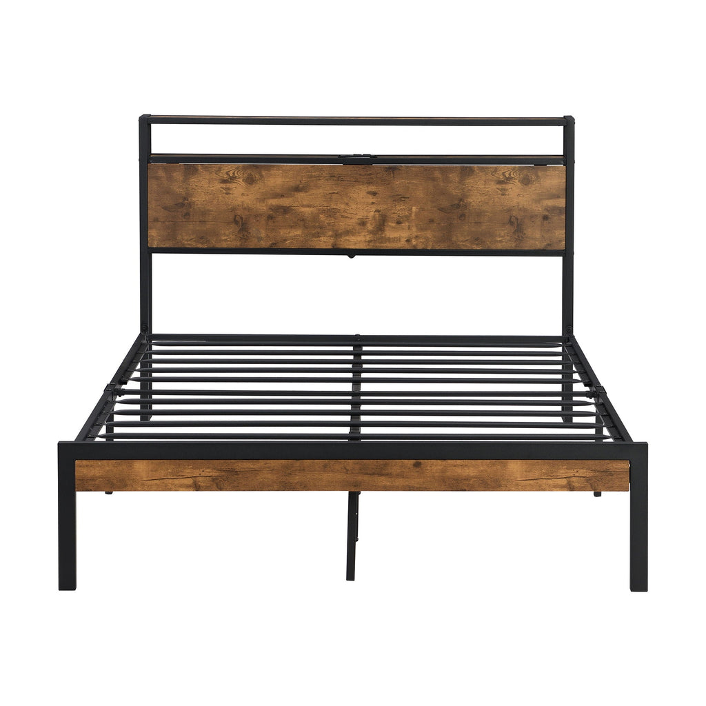 Platform Bed Frame With Wooden Headboard And Footboard
