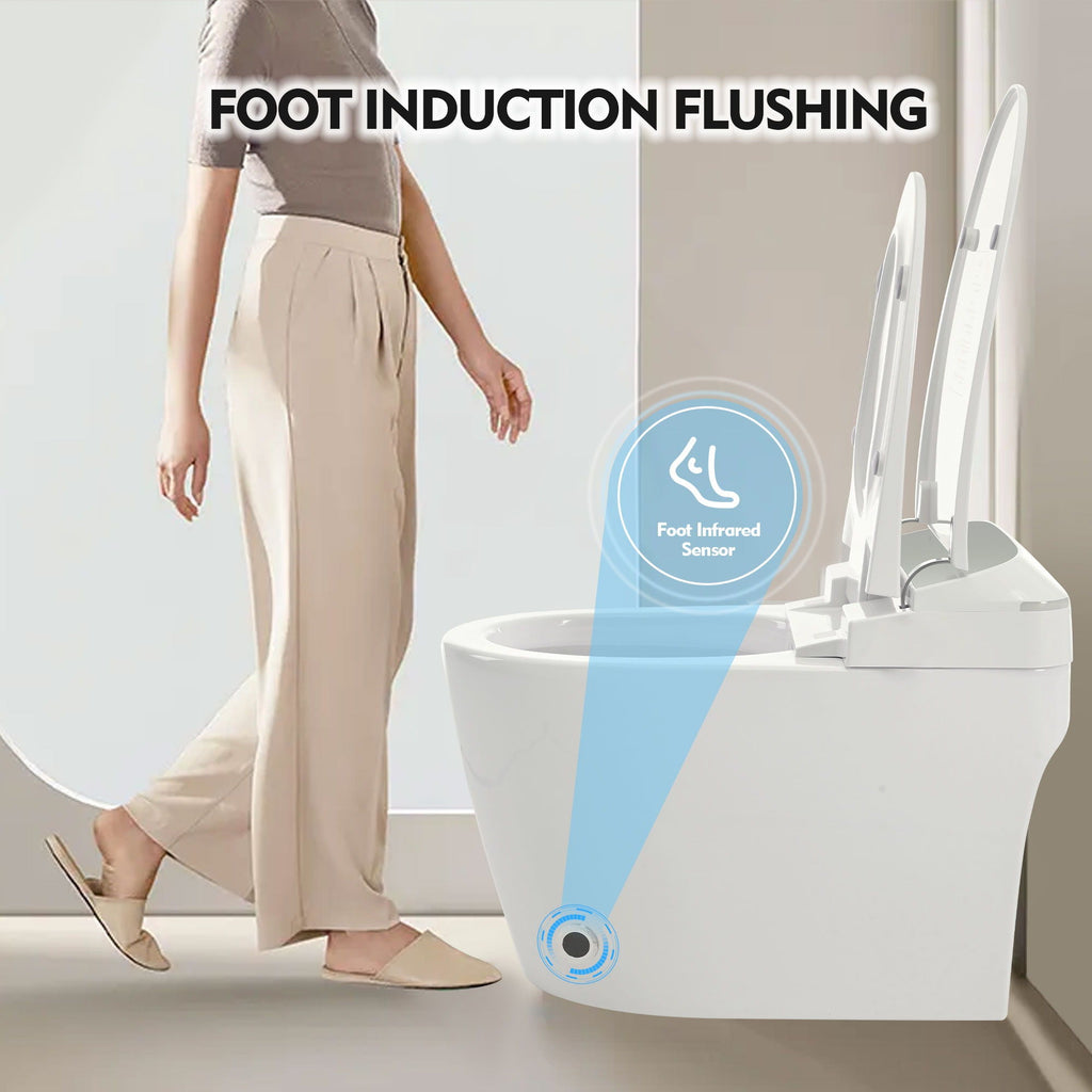 Heated Seat Smart Toilet with Foot Sensor Flush - White