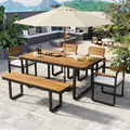 6-Piece Outdoor Dining Set with Acacia Wood - Beige or Gray