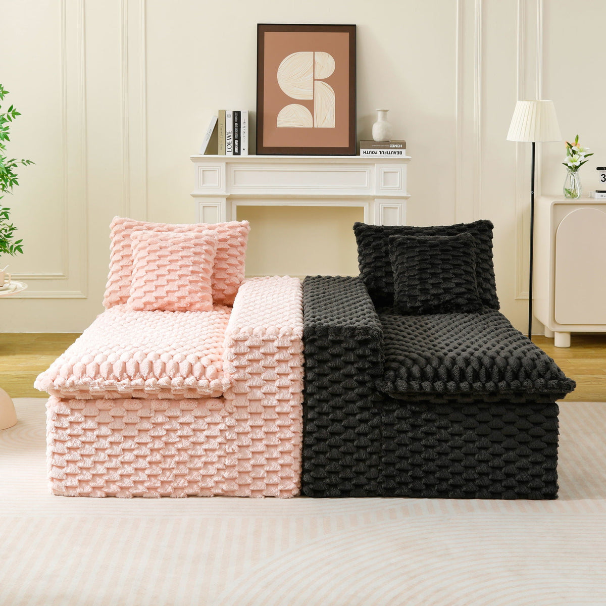 Multifunctional 4-Seater Stationary Sofa with Adjustable Layout - Pink & Black