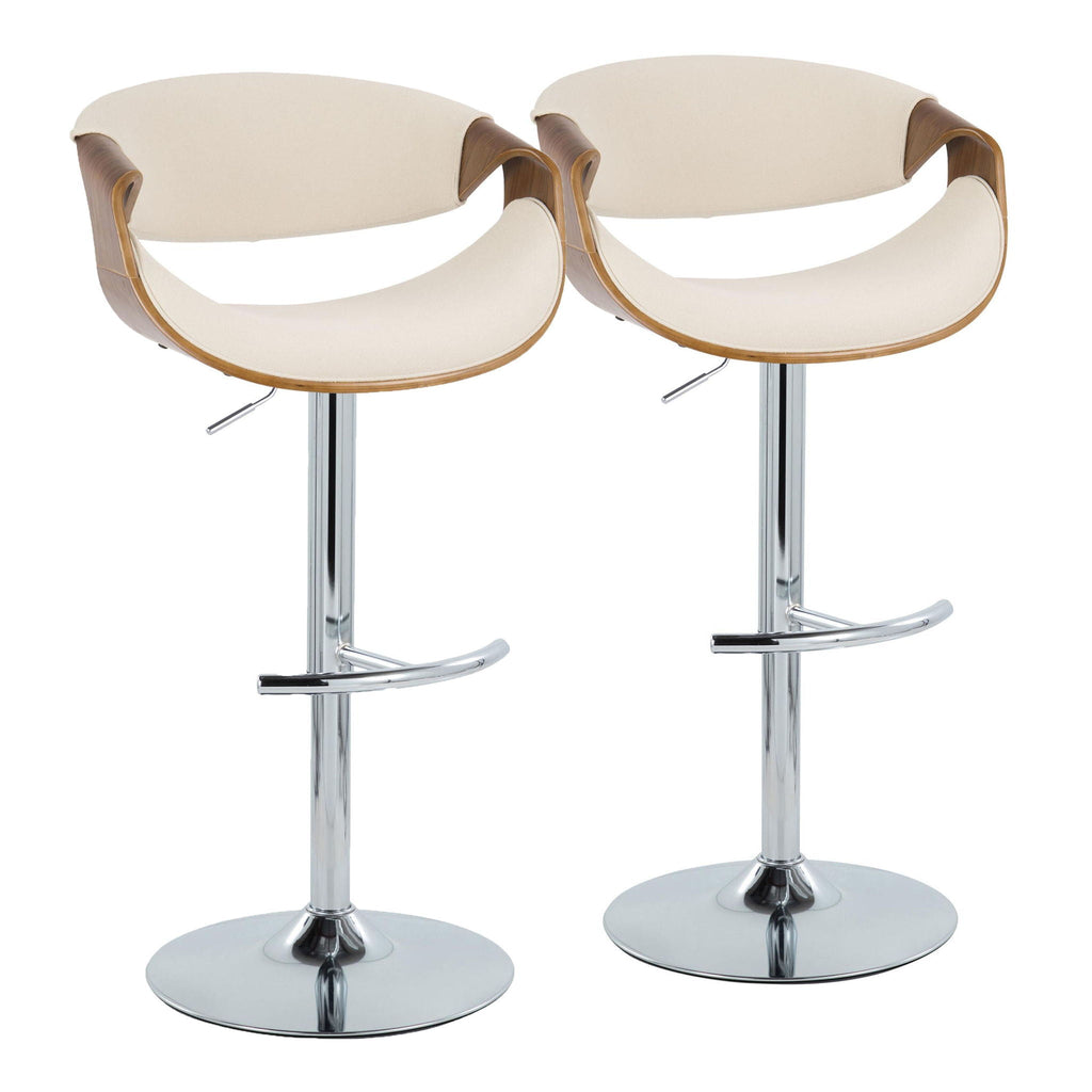Mid Century Modern Adjustable Barstool Set with Swivel and Footrest - Multiple Colors