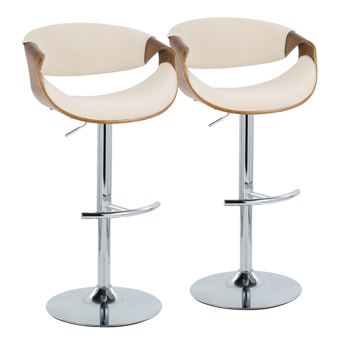Mid Century Modern Adjustable Barstool Set with Swivel and Footrest - Multiple Colors