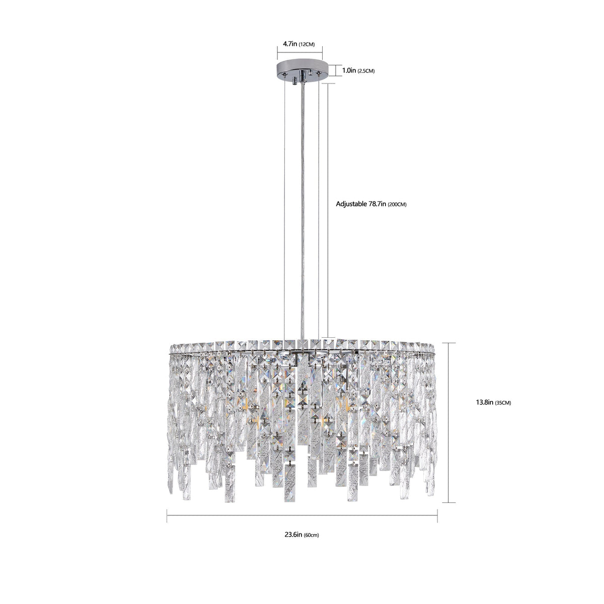 24" Round Silver Crystal Chandelier with K9 Crystals - Chrome