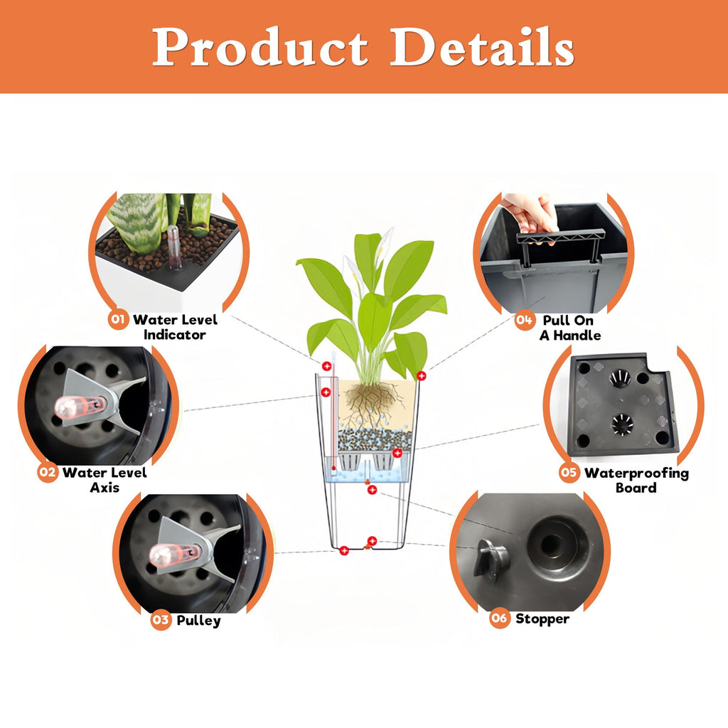 Indoor Outdoor Planter with Automatic Watering System - Dark Brown, Black, or White