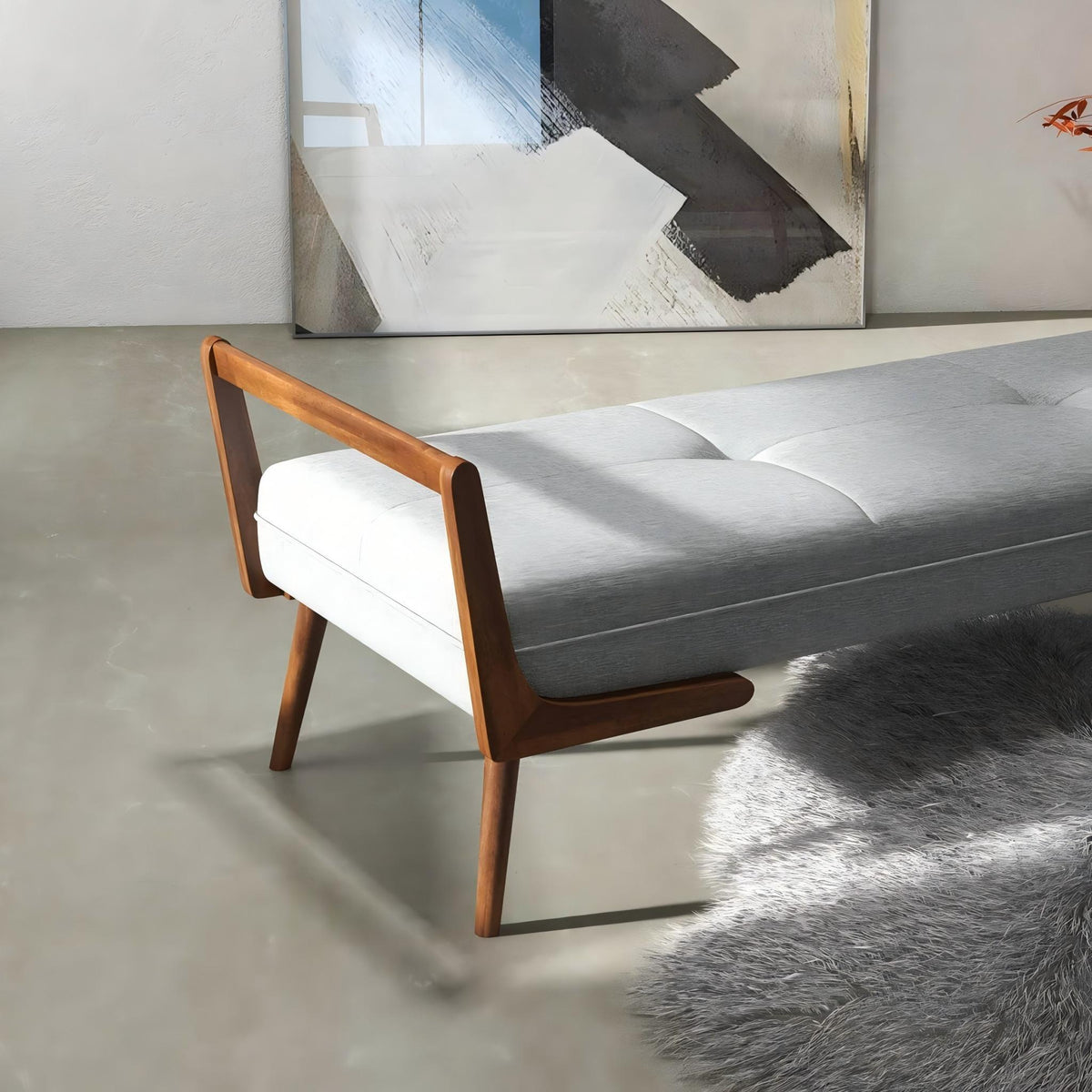 Gray Upholstered Bench with Biscuit Tufting - 51.2" Wide