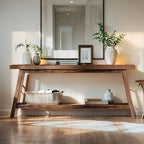 Extra Long Console Table with 2-Tier Open Storage - Farmhouse Style - Brown