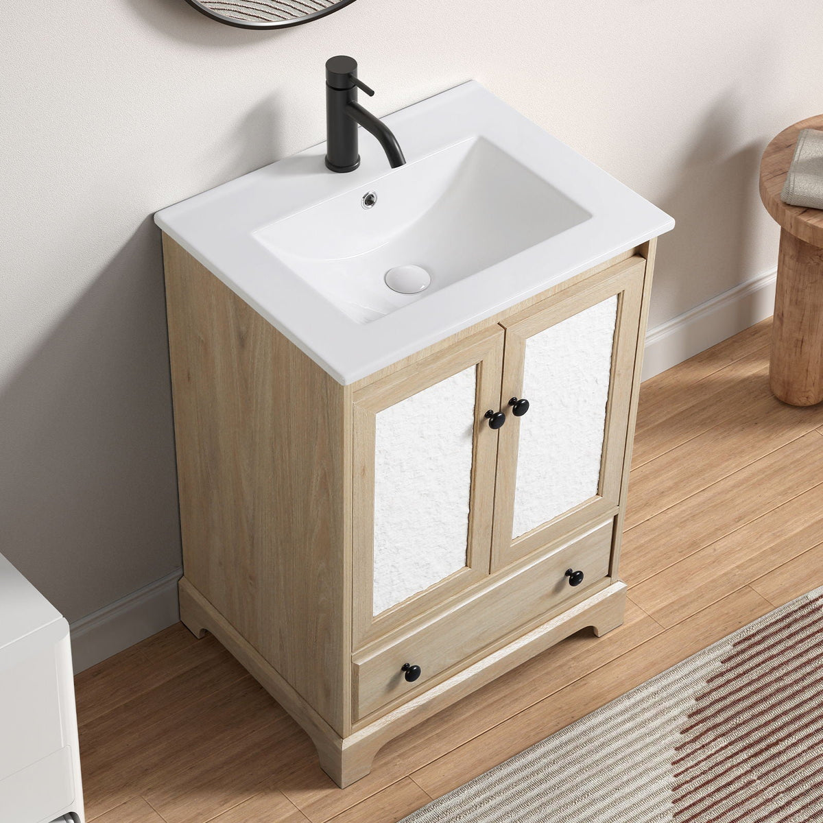 Bathroom Vanity with Porcelain Basin and 1 Drawer - Brown