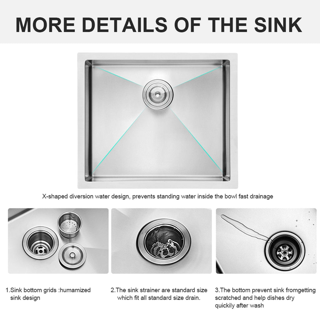 Undermount Stainless Steel Kitchen Sink with Deep Single Bowl - Gray