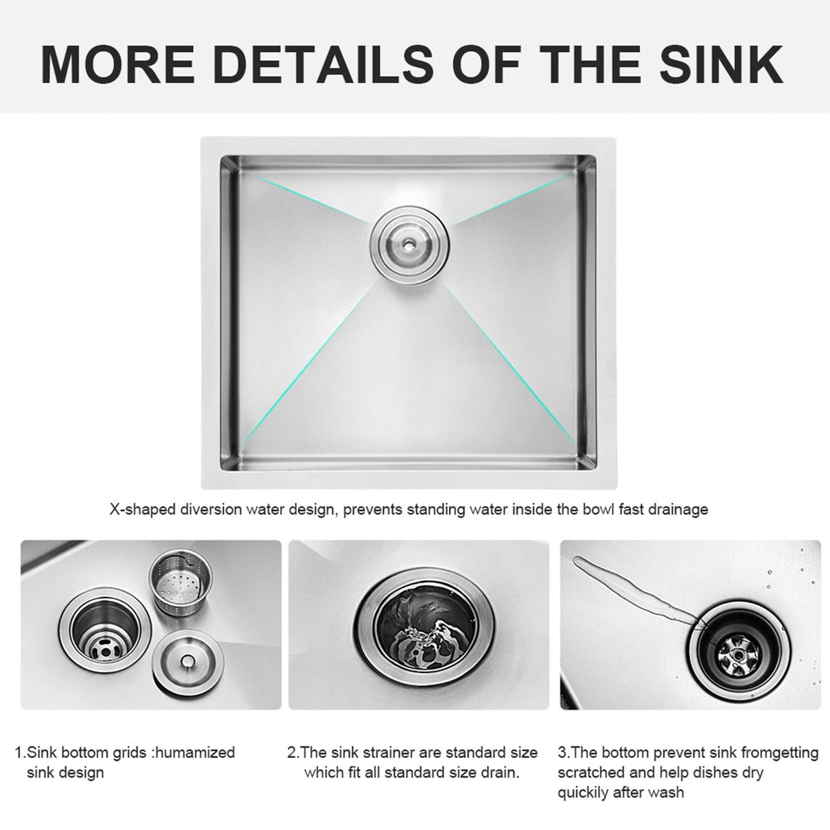 Gray Undermount Steel Kitchen Sink with Deep Single Bowl Basin
