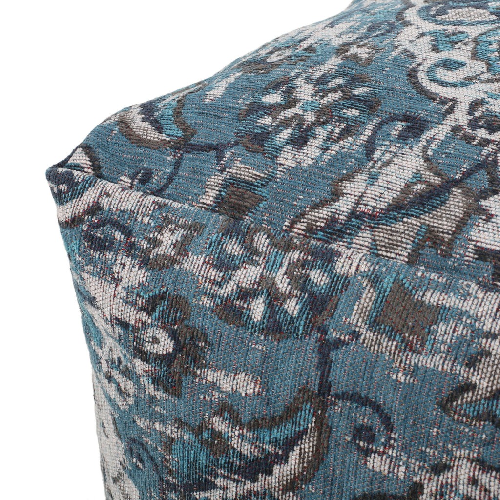 Blue Square Pouf Ottoman with Polystyrene Bead Filling - 16"