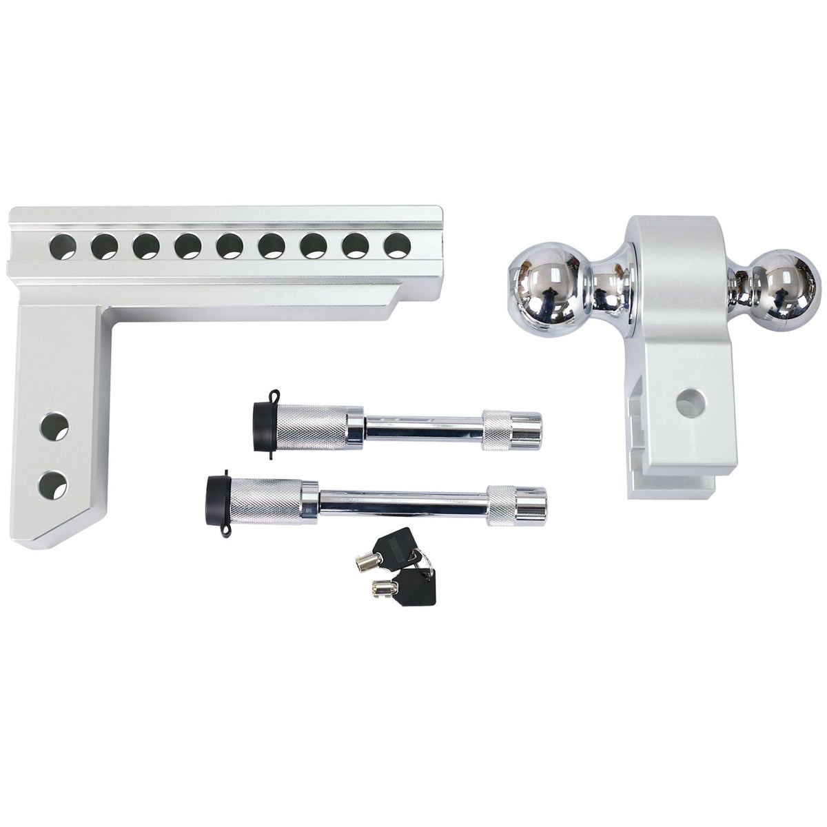 Aluminum Adjustable Trailer Drop Hitch with 8" Drop - Silver