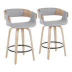 Farmhouse Counter Stool Set with Cushioned Gray Seat - White Washed