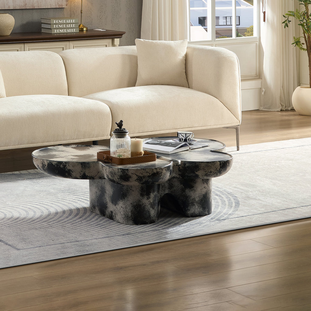 Butterfly Design Coffee Table with Modern Fiberglass Construction - Light Gray and Black