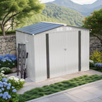 Outdoor Garden Storage Shed with Lockable Doors and Window - White / Gray