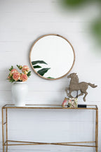 Round Wood Wall Mirror with Durable Fir Frame - Light Brown