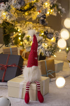 Christmas Gnomes Decorations Set of 2 with Fluffy Beards - White / Red