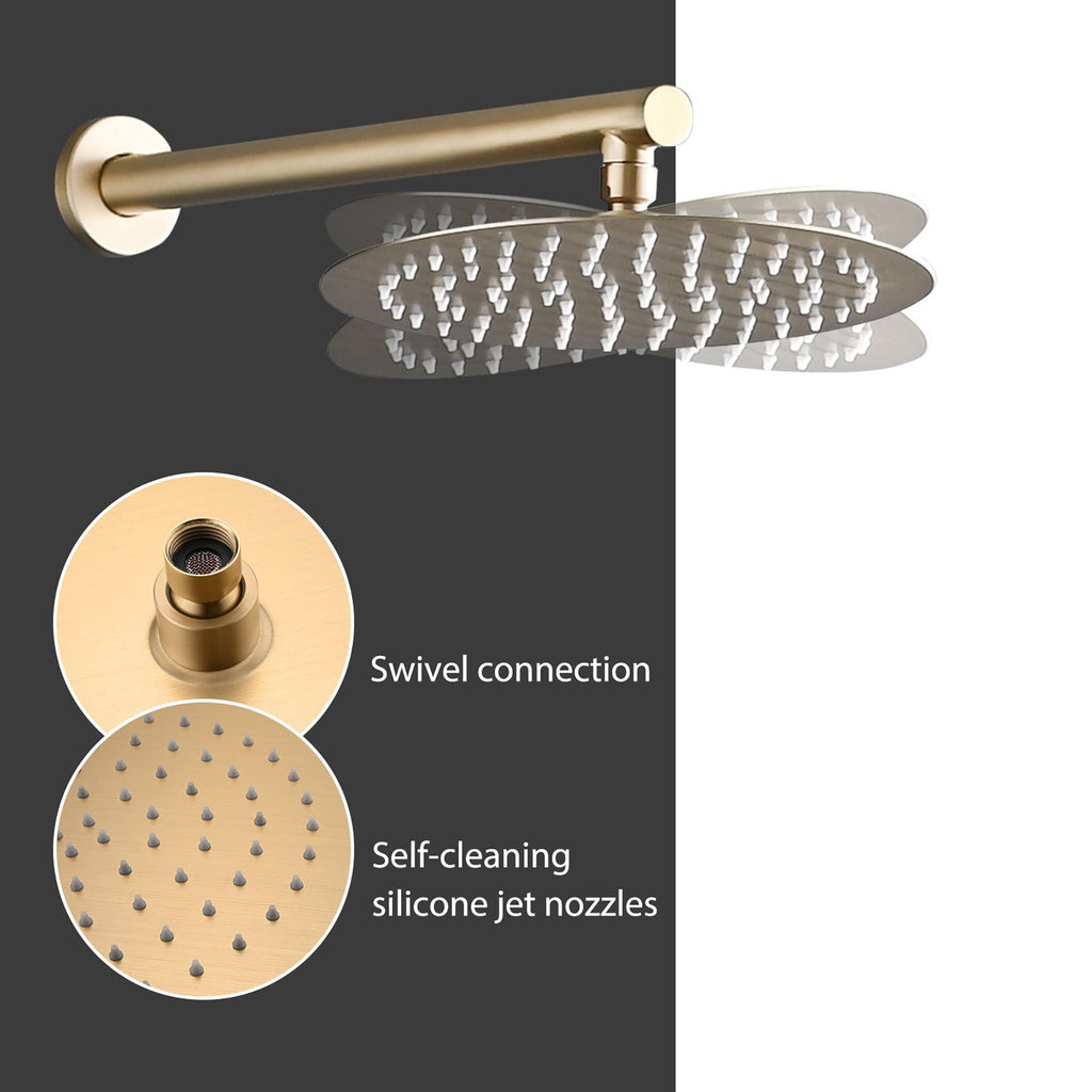 Wall Mounted Shower Set with High Pressure 10" Rain Head & 5-Function Handheld - Gold or Pearl Silver