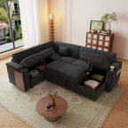 100-Inch Pull-Out Sofa with USB Ports and Cup Holder - Corduroy