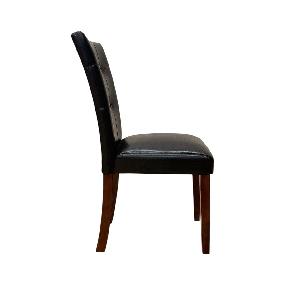 Synthetic Leather Side Chair Set with Button-Tufted Backrest - Brown / Walnut