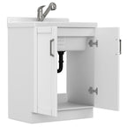 White Laundry Cabinet with Stainless Steel Sink and Pull-Out Faucet