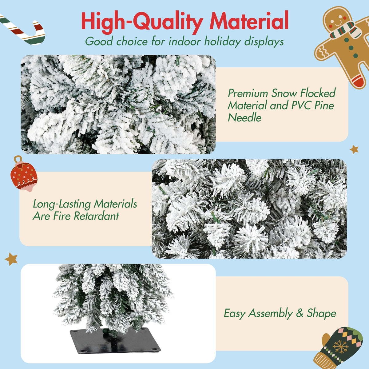 Pre-Flocked Pencil Christmas Trees 4 Pack with Easy Setup - White Flocked