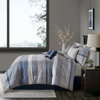 Jacquard Comforter Set 7 Piece with Decorative Pillows - Navy and Grey