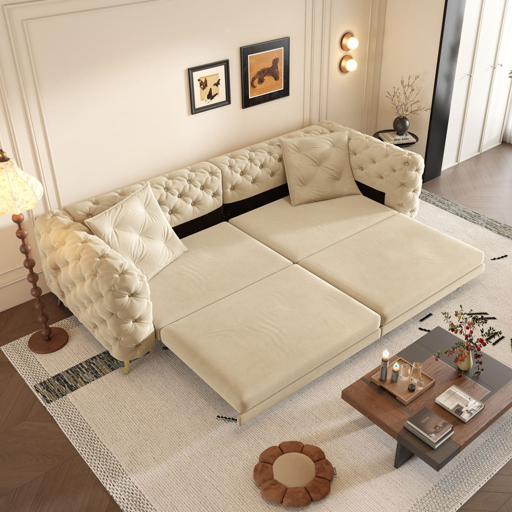 3-In-1 Convertible Sleeper Sofa Set with Deep Seat & Movable Ottoman - White, Beige, Gray