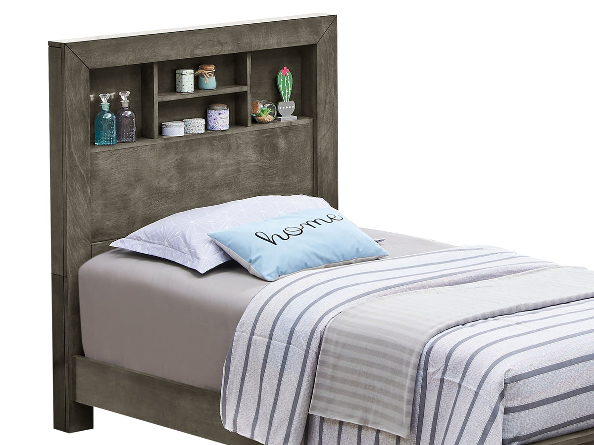 Transitional Storage Bed with Headboard Shelving - Multiple Colors